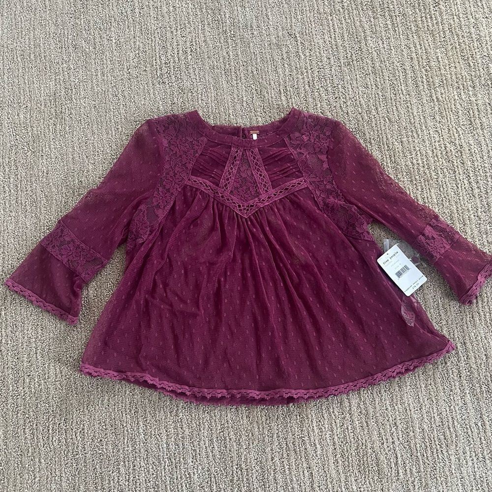 Free People PinkLace 3/4 Sleeve Flowy Top